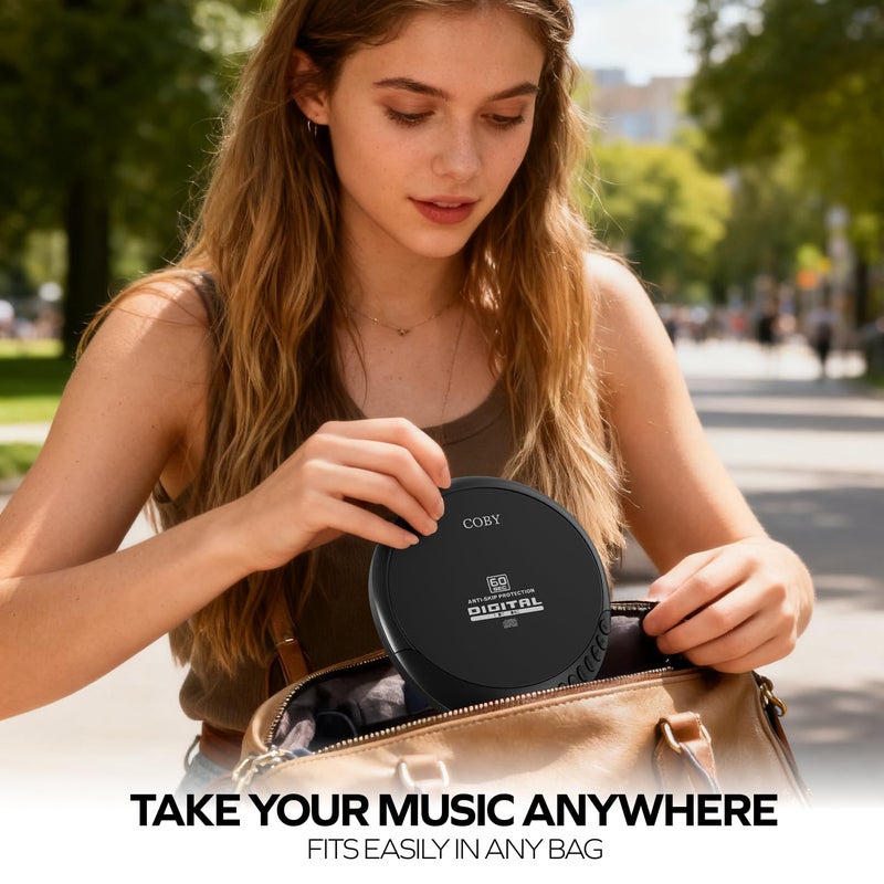 Coby Portable CD Player with FM Radio and 60-Second Anti-Skip Protection â€“ Compact Walkman-Style Disc Player with LCD Display, Stereo Earbuds & USB Power â€“ Ideal for Home, Travel & Car Use - Image 5